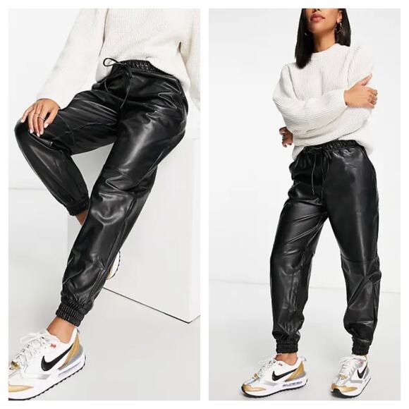 Abercrombie & Fitch Vegan Leather Jogger Pants Size Small High Rise Stretch - Picture 1 of 13